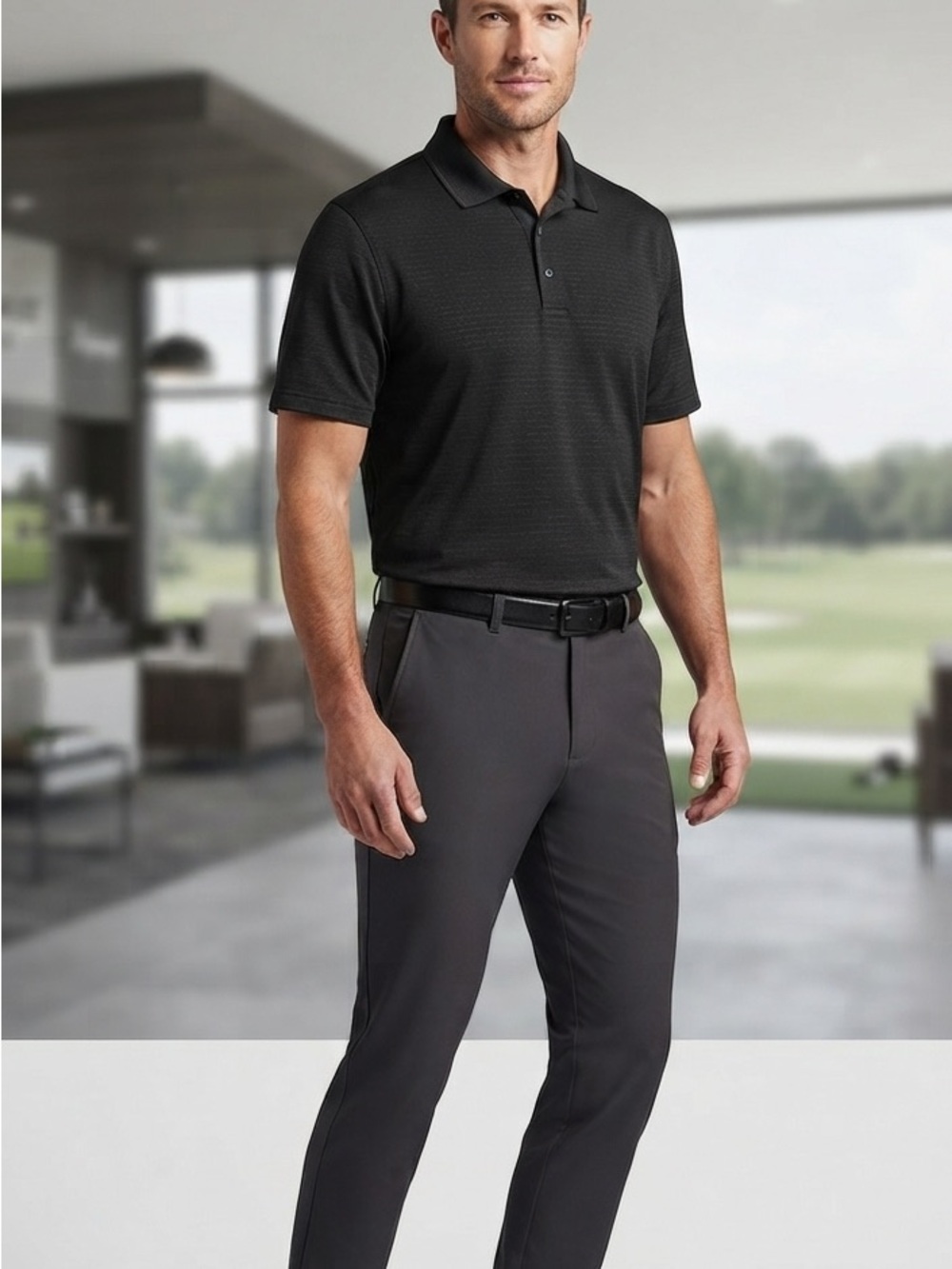 PGA Tour Men's Black Textured Performance Golf Polo Shirt Size XL